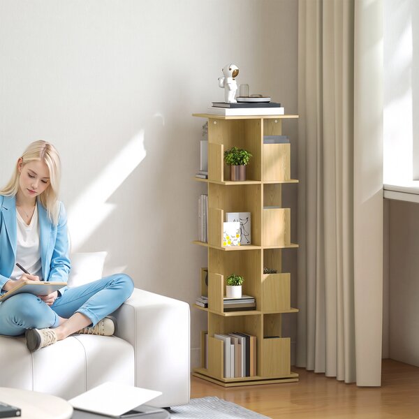 HOMCOM Libreria Girevole a 4 Livelli con 16 Scomparti, 39x39x128,3 cm, Rovere | Aosom Italy