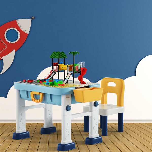 Costway Set tavolo costruzioni 6 in 1 per bambini con 3 altezze regolabili, Set tavolo e sedia attività con blocchi>
