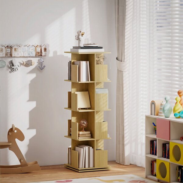 HOMCOM Libreria Girevole a 4 Livelli con 16 Scomparti, 39x39x128,3 cm, Rovere | Aosom Italy