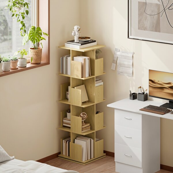 HOMCOM Libreria Girevole a 4 Livelli con 16 Scomparti, 39x39x128,3 cm, Rovere | Aosom Italy