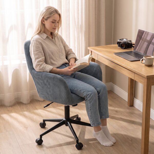 HOMCOM Sedia da Ufficio Ergonomica in Ciniglia con Altezza Regolabile e Basculante, Blu | Aosom Italy
