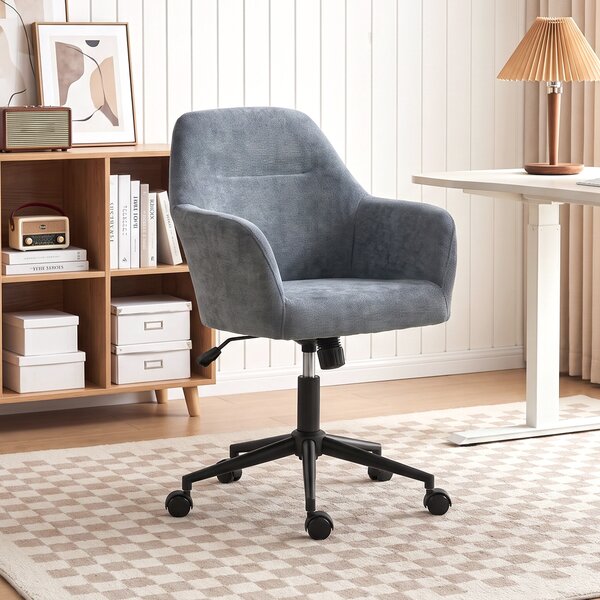 HOMCOM Sedia da Ufficio Ergonomica in Ciniglia con Altezza Regolabile e Basculante, Blu | Aosom Italy