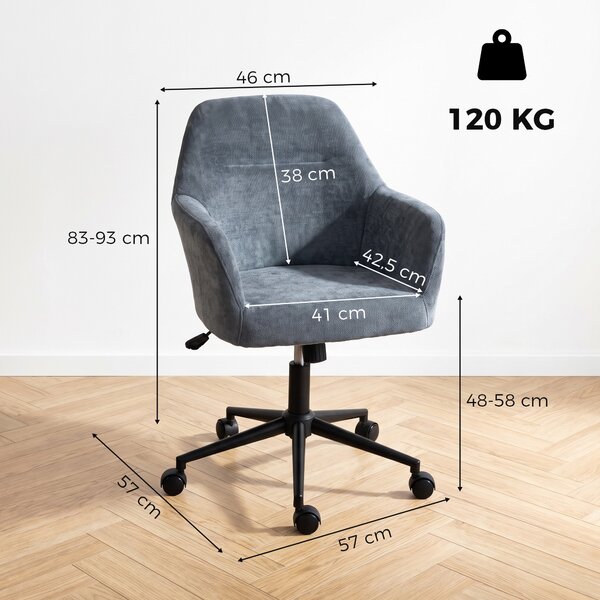 HOMCOM Sedia da Ufficio Ergonomica in Ciniglia con Altezza Regolabile e Basculante, Blu | Aosom Italy