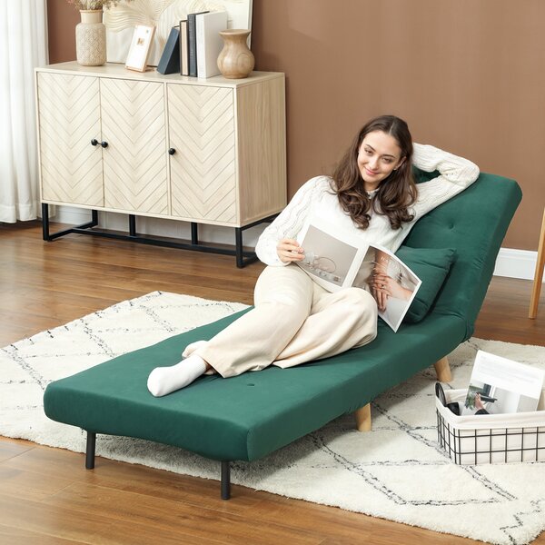 HOMCOM Poltrona Letto 3 in 1 Pieghevole con Schienale Click-Clack Regolabile, Verde Scuro | Aosom Italy