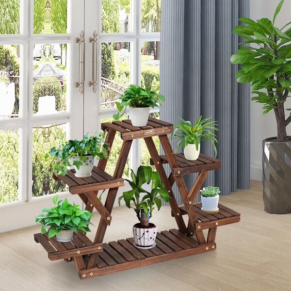 Costway Scaffale triangolare di legno per piante con 6 livelli, Scaffale multifunzionale e angolare per interno e esterno>