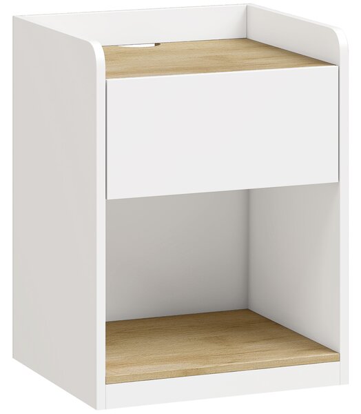 HOMCOM Comodino Moderno con Cassetto, Nicchia e Passacavi 42x37x55 cm, Bianco Rovere | Aosom Italy