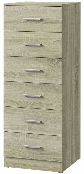 HOMCOM Cassettiera 6 Cassetti da Camera e Soggiorno, 40x40x110 cm, Rovere | Aosom Italy