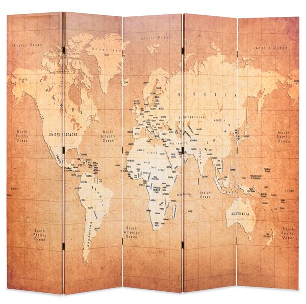 Paravento Pieghevole 200x170 cm Stampa Mappa del Mondo Giallo