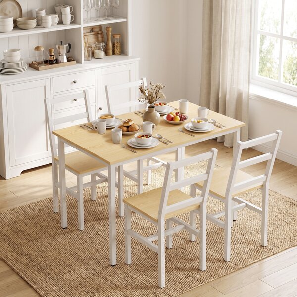 HOMCOM Set Tavolo da Pranzo 108 cm e 4 Sedie con Schienale a Doghe, Rovere e Bianco | Aosom Italy