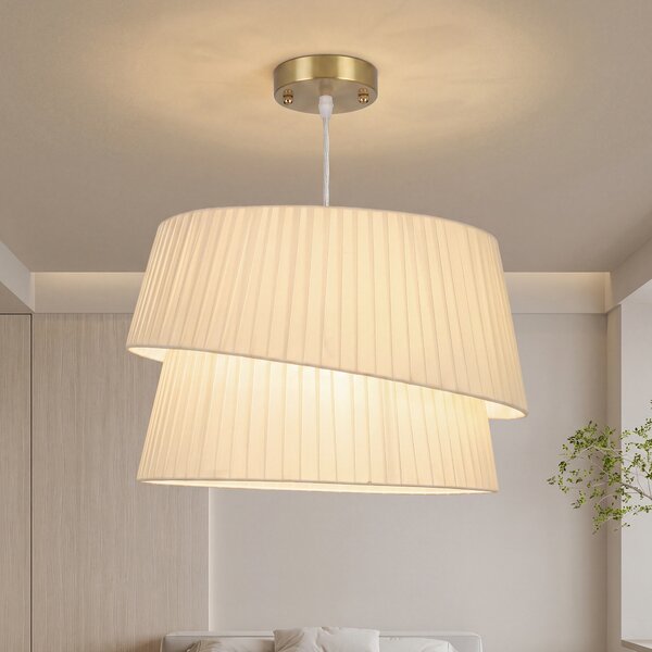 HOMCOM Lampada a Sospensione con Paralume Doppio e Altezza Regolabile, Bianco | Aosom Italy