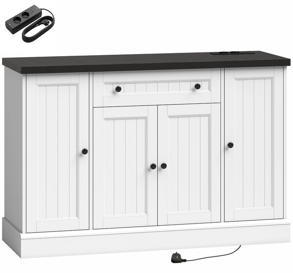HOMCOM Credenza con Stazione di Ricarica, 4 Ante, Cassetto e Ripiani, Bianco e Nero | Aosom Italy