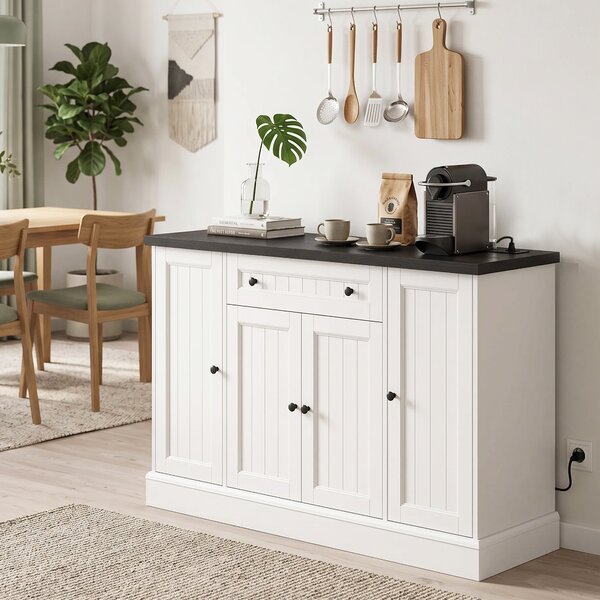 HOMCOM Credenza con Stazione di Ricarica, 4 Ante, Cassetto e Ripiani, Bianco e Nero | Aosom Italy