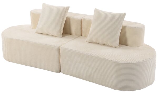 HOMCOM Divano 3 Posti Curvo 245 cm in Velluto a Coste con 2 Cuscini, Crema | Aosom Italy