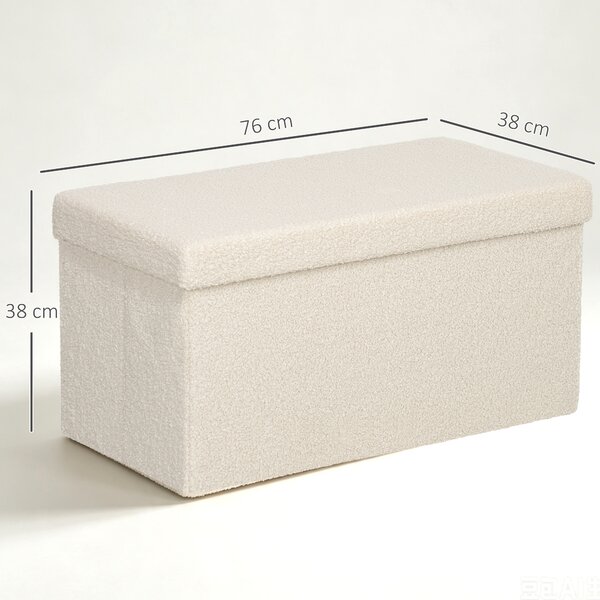 HOMCOM Panca Contenitore 84 L Pieghevole e Imbottita in Tessuto Teddy, 76x38x38 cm, Crema | Aosom Italy
