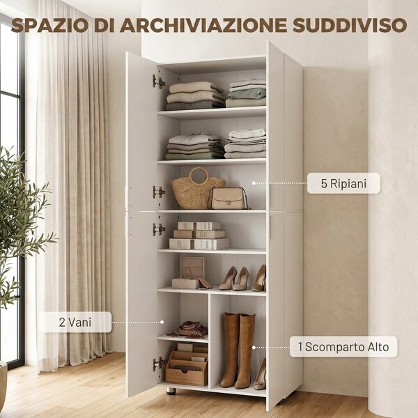 HOMCOM Armadio Guardaroba con 4 Ante, 180 cm, Bianco | Aosom Italy