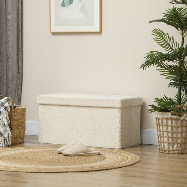 HOMCOM Panca Contenitore 84 L Pieghevole e Imbottita in Tessuto Teddy, 76x38x38 cm, Crema | Aosom Italy