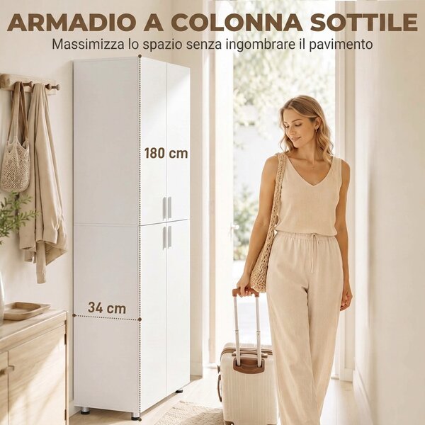HOMCOM Armadio Guardaroba con 4 Ante, 180 cm, Bianco | Aosom Italy