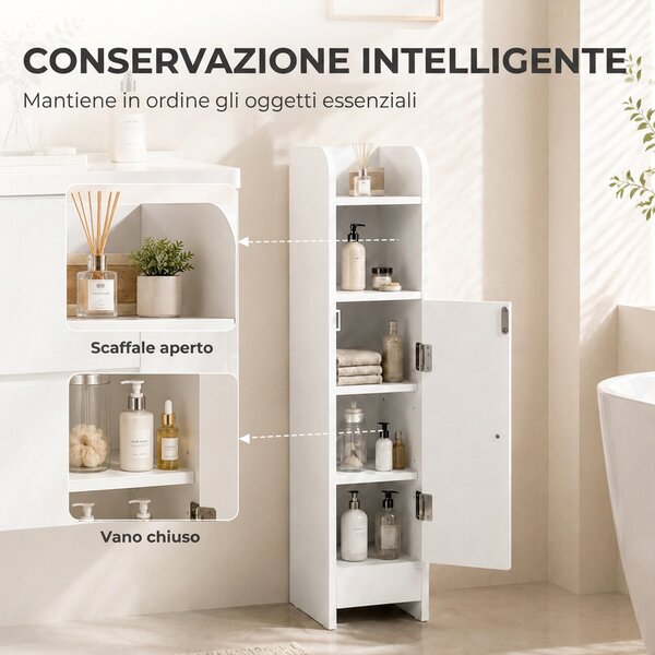 HOMCOM Mobile Bagno Stretto Salvaspazio, Bianco | Aosom Italy