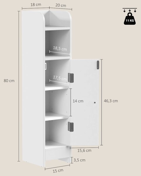 HOMCOM Mobile Bagno Stretto Salvaspazio, Bianco | Aosom Italy