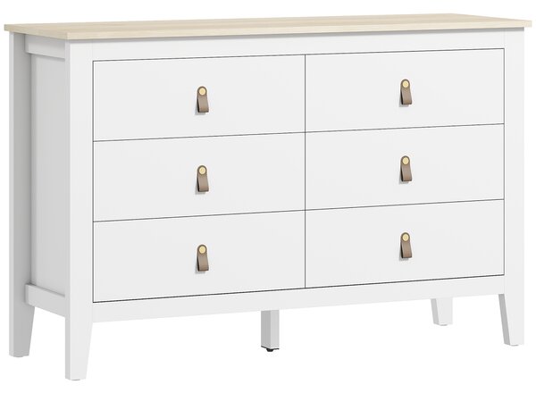 HOMCOM Cassettiera per Camera da Letto a 6 Cassetti con Maniglie in Finta Pelle, 120x40x78 cm, Bianco | Aosom Italy