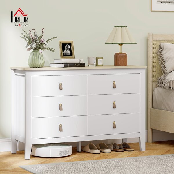 HOMCOM Cassettiera per Camera da Letto a 6 Cassetti con Maniglie in Finta Pelle, 120x40x78 cm, Bianco | Aosom Italy