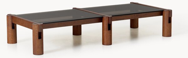 Tavolino da salotto in legno di quercia con piano in vetro Rory, larg. 166 cm
