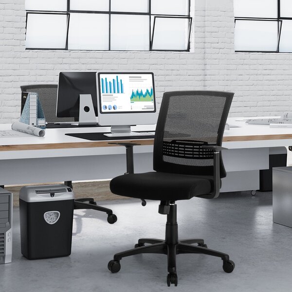 Costway Sedia ergonomica a rete per computer con supporto lombare, Sedia girevole da ufficio con braccioli ampi Nero>