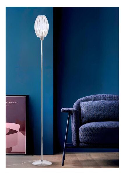 SCINTILLA LAMPADA DA TERRA CROMO DIFFUSORE OVALE IN ACRILICO TRASPARENTE CON LAMPADINA ATTACCO E27