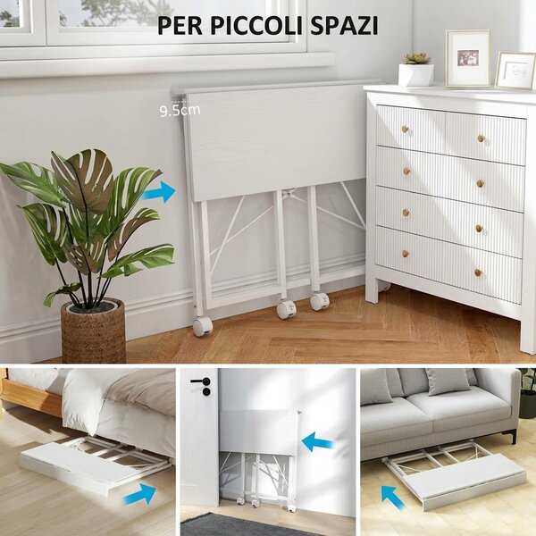 HOMCOM Scrivania Salvaspazio Pieghevole, 80x40x75 cm, Ruote a Freno per Casa, Studio e Ufficio, Bianco | Aosom Italy