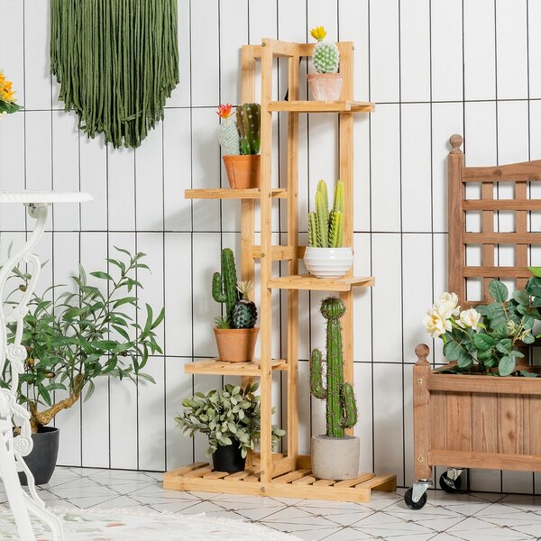 Costway Porta piante di bambù con 5 livelli per interno ed esterno, Scaffale  angolare per piante per 6 vasi Naturale>