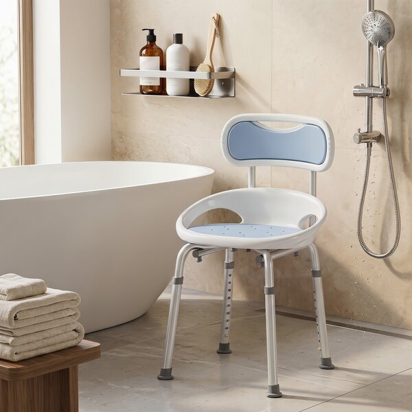 HOMCOM Sedia da Doccia con Schienale e Sedile Forato, 8 Altezza Regolabile, Antiscivolo, Portata 136kg, Azzurro | Aosom Italy