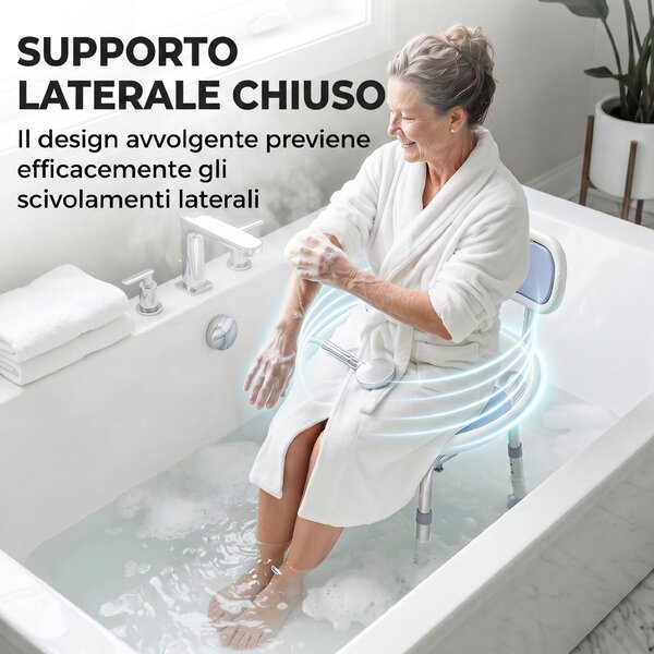 HOMCOM Sedia da Doccia con Schienale e Sedile Forato, 8 Altezza Regolabile, Antiscivolo, Portata 136kg, Azzurro | Aosom Italy