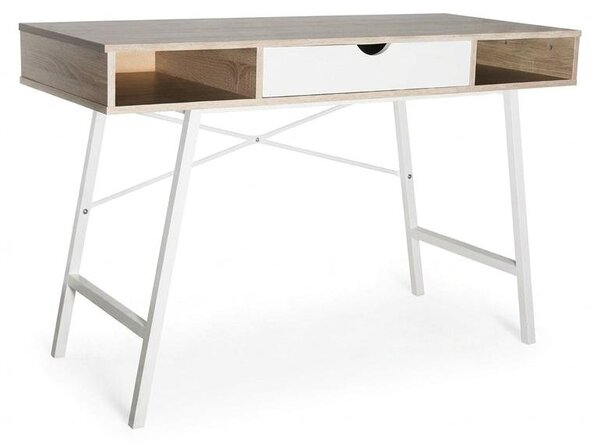 Scrivania Moderna Design Elegante Studio Ufficio Casa 120x48x76.Variante:NATURALE/BIANCO