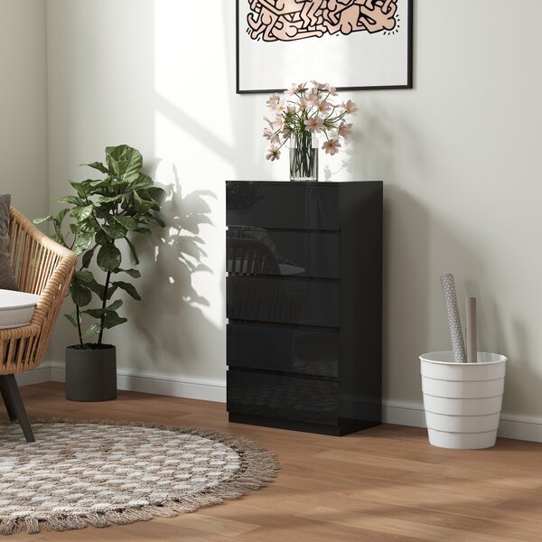 HOMCOM Cassettiera 5 cassetti in legno per camera da letto, 55x34x100 cm, Nero | Aosom Italy