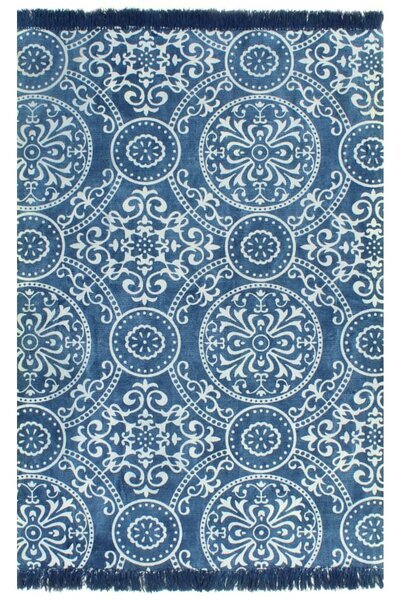 Tappeto Kilim in Cotone 120x180 cm con Motivi Blu