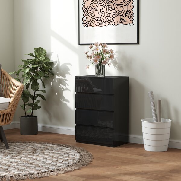 HOMCOM Cassettiera 4 cassetti in legno per camera da letto, 55x33x80 cm, Nero | Aosom Italy