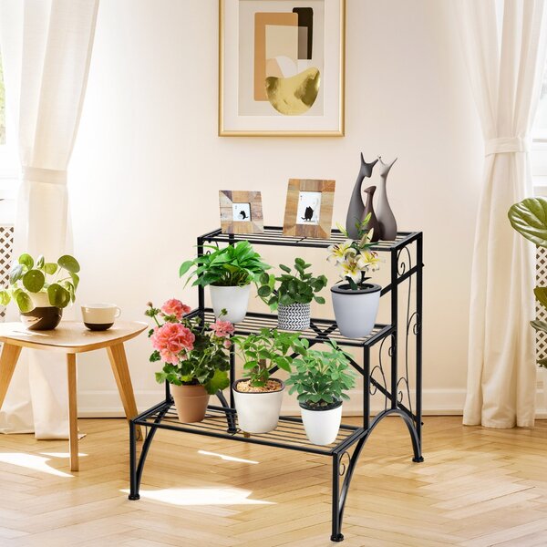 Costway Scaffale di metallo resistente con 3 livelli per piante, Porta  fiori con 3 mensole aperte per giardino balcone>