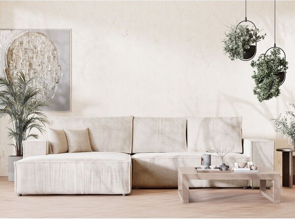 Divano angolare color crema allungabile/con contenitore (con penisola a sinistra/con chaise lounge) con rivestimento in ciniglia Maze – Maison de Rêve