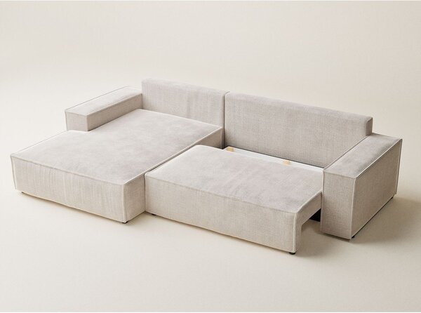 Divano angolare color crema allungabile/con contenitore (con penisola a sinistra/con chaise lounge) con rivestimento in ciniglia Maze – Maison de Rêve