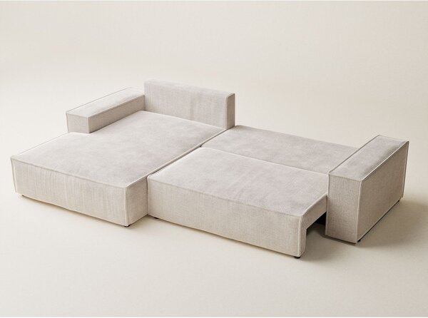 Divano angolare color crema allungabile/con contenitore (con penisola a sinistra/con chaise lounge) con rivestimento in ciniglia Maze – Maison de Rêve