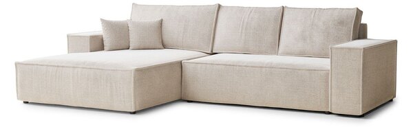 Divano angolare color crema allungabile/con contenitore (con penisola a sinistra/con chaise lounge) con rivestimento in ciniglia Maze – Maison de Rêve