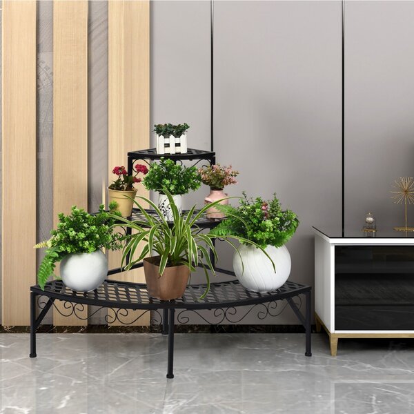 Costway Porta piante di metallo con 3 livelli per interno ed esterno, Scaffale per piante per giardino e balcone Nero>
