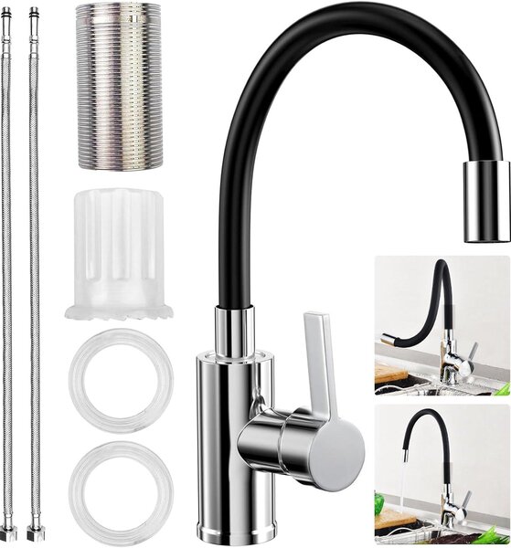 Rubinetto da cucina con bocchetta flessibile - Flessibile - Miscelatore ad alta pressione per la cucina - Rotazione a 360 gradi - Monocomando - Acciaio inossidabile