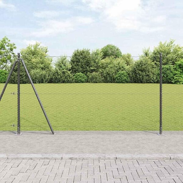 Recinzione esagonale con base in cemento, dimensioni 100 x 1,6 metri, rete grigia per giardino e terrazza, dotata di moderni pali rettangolari in metallo, resistente agli agenti atmosferici e antiruggine, ideale per esterni