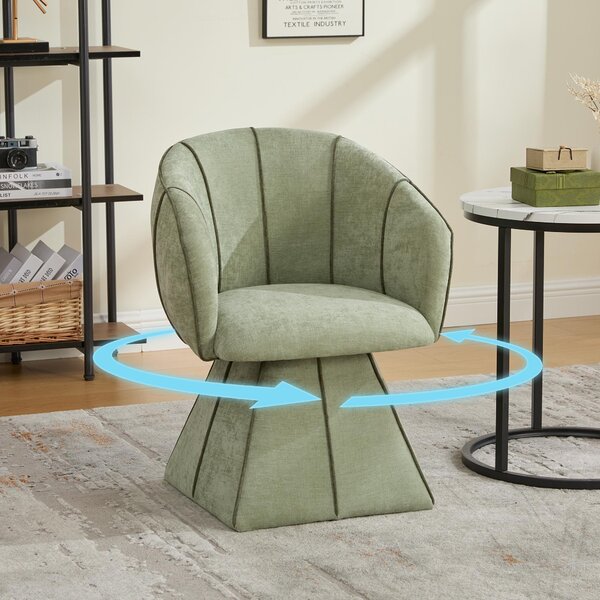 Okwish Poltrona girevole Poltrona da salotto Singola con schienale alto Poltrona imbottita con rotazione a 360° Tessuto in ciniglia Adatta per soggiorno e camera da letto Verde oliva