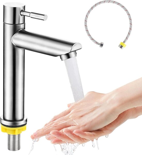 Staal - Miscelatore per lavabo - Acqua fredda - Rubinetto per lavabo da bagno - Miscelatore monocomando con tubo di collegamento da 60 cm per ospiti - WC