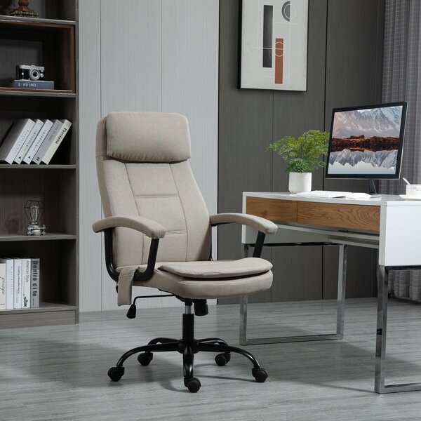 Okwish Sedia da ufficio girevole regolabile in altezza Sedia da ufficio con funzione massaggio e dondolo, sedia da scrivania con interfaccia USB e alzata a gas, sedia girevole con rotelle girevoli a 360°, Beige