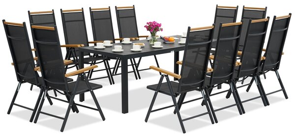 Mobili da giardino in alluminio Verona Wood polywood con grande tavolo per 12 persone Garden Point nero