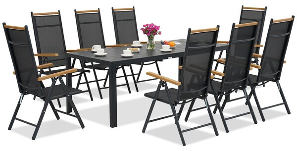 Mobili da giardino in alluminio Verona polywood con grande tavolo Wood per 8 persone Garden Point nero