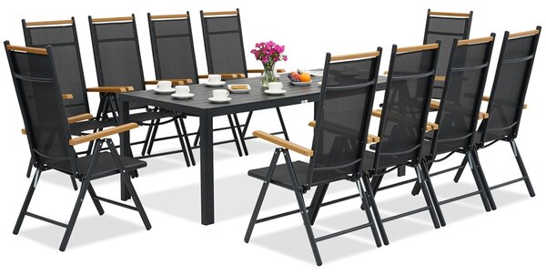 Mobili da giardino in alluminio Verona Wood polywood con grande tavolo per 10 persone Garden Point nero